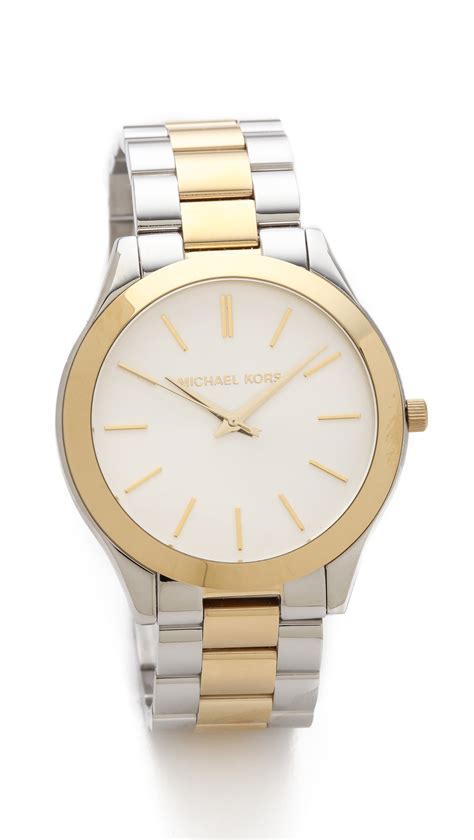 michael kors slim runway watch gold and silver|Michael Kors runway watch silver.